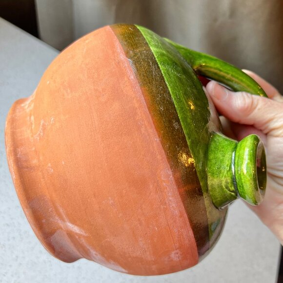 Handcrafted Green Glazed & Terracotta Clay French Gargoulette Confit Oil Jug - Picture 12 of 12